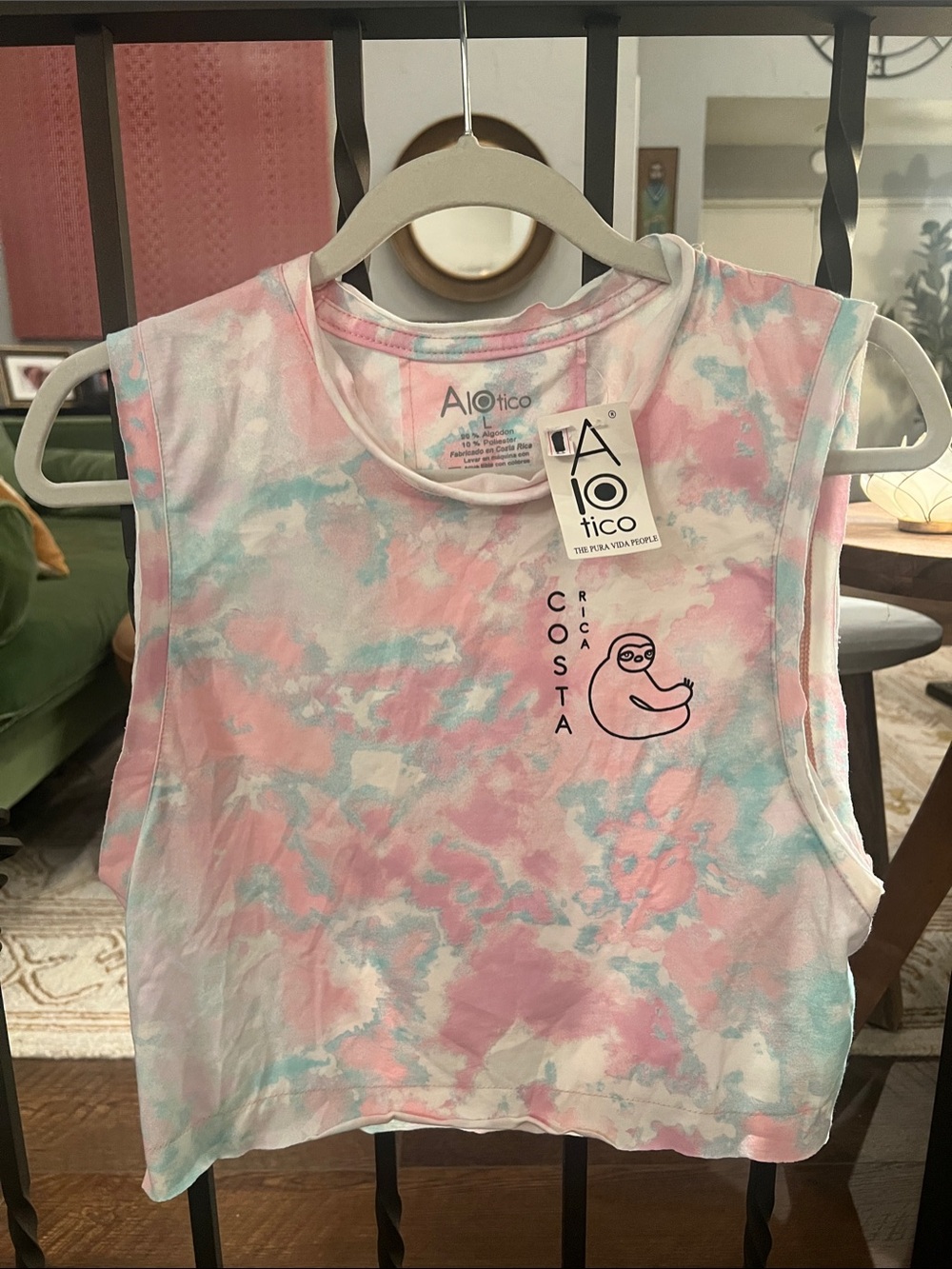 Pura Vida Kids Pink and Blue Tie-Dye Sloth Crop Tank